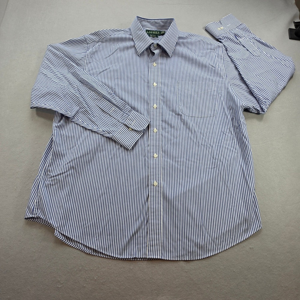 Lauren Ralph Lauren Mens Non Iron Striped Dress Shirt Blue White 17.5 34/35